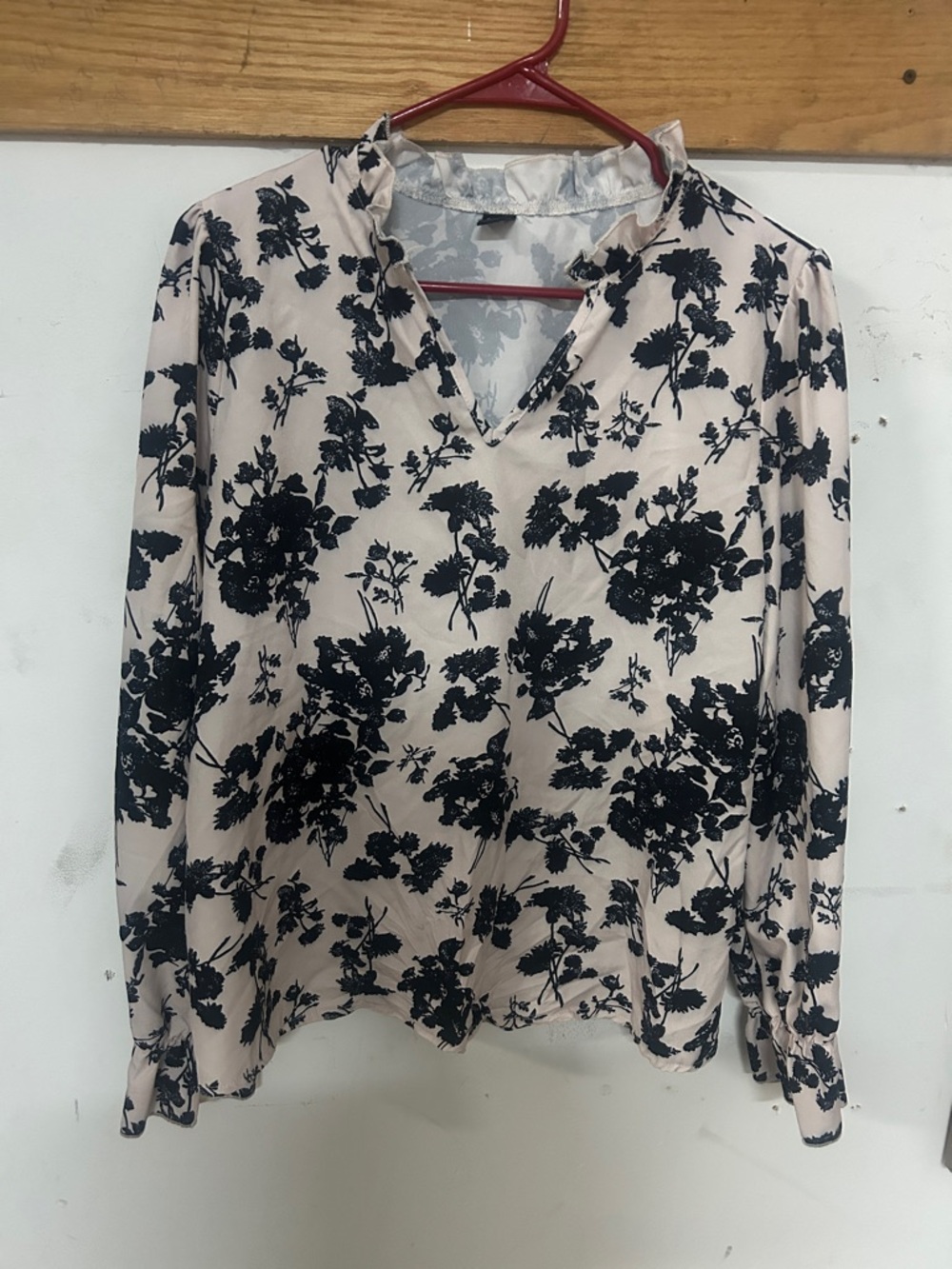 Women's Floral V-Neck Blouse - Black on Blush